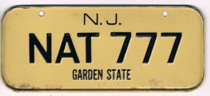 New Jersey Bicycle License Plate NAT 777