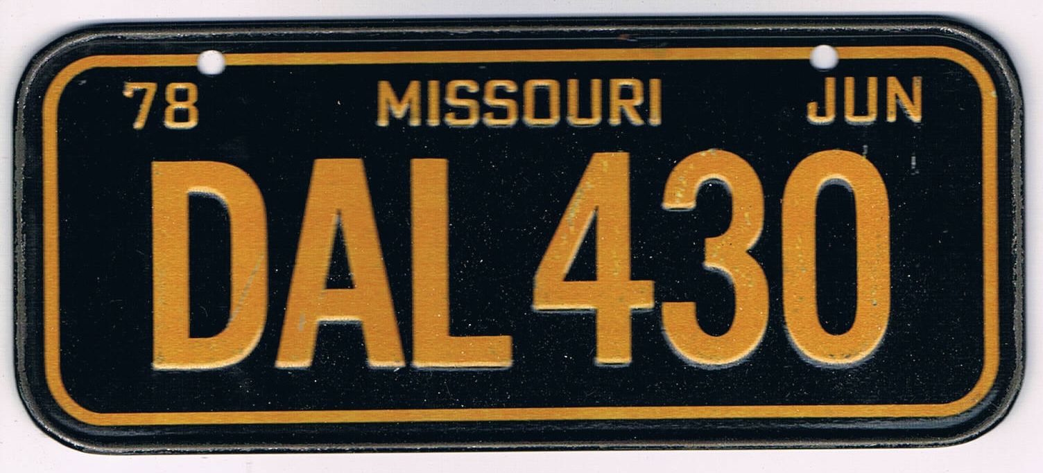 Missouri Bicycle License Plate 1978